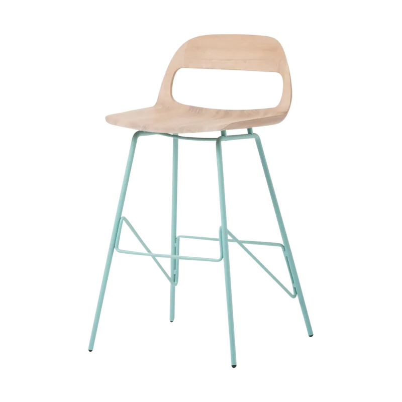 Snelle Levering Leina bar chair - barkruk met houten zitting en groen onderstel - 65 cm