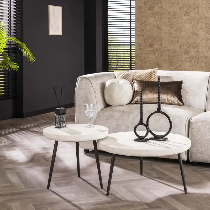 Salontafel Flat Round Stone Set Van 2 Marmer Composiet Goedkoop