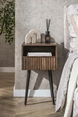 Weekendaanbieding Nachtkastje Carve 1 Lade Massief Acacia Bruin