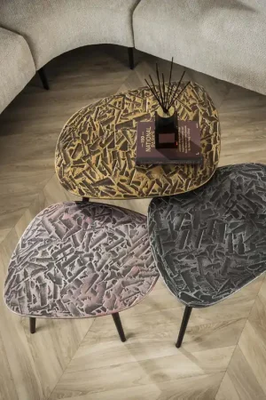 Weekendaanbieding Salontafel Patina Vierhoekig Set Van 3 Antiek Goud Koper Zilver