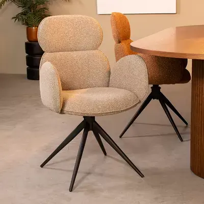 LABEL51 Eetkamerstoel Vidar - Truffel grijs - Boucle - Black Frame - set van 2 Direct Verzonden