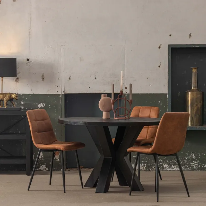 Premium Mangohouten Eettafel Madison Black Rond Ø 130 Mahom