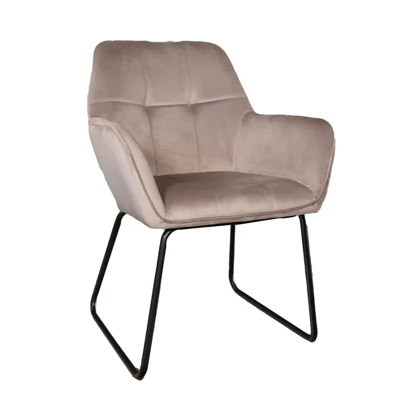 Eetkamerstoel met armleuning Mae taupe velvet eetstoel Uitverkoop