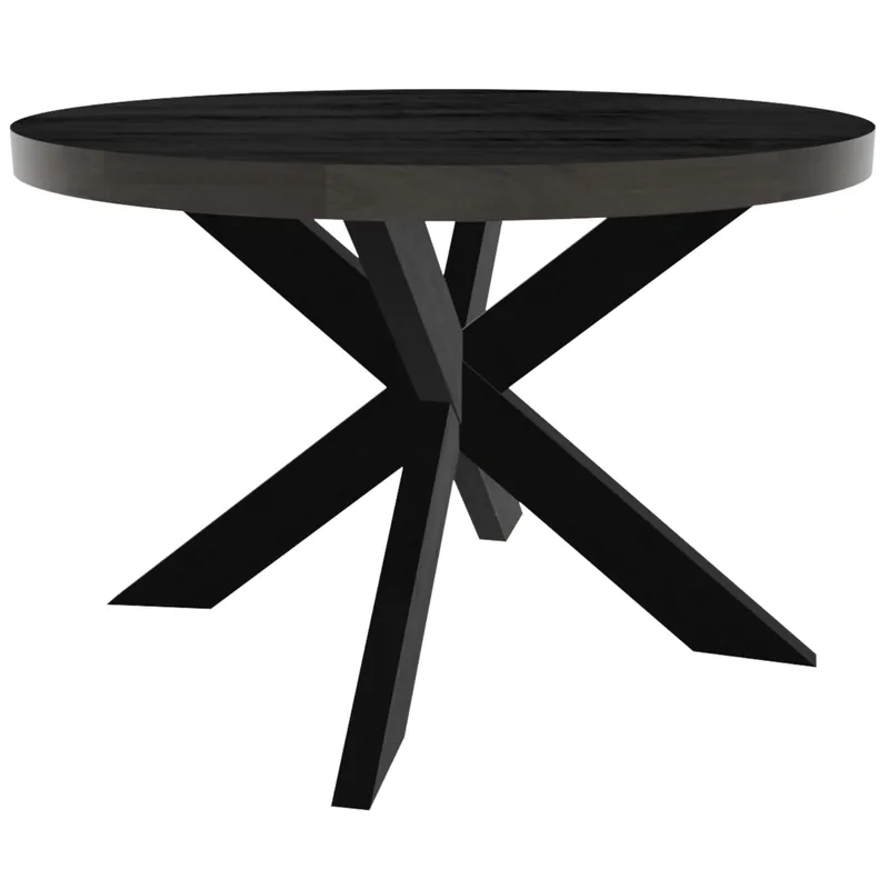 Beperkte Voorraad Eettafel rond mangohout 120cm Jones zwart ronde industriële tafel duurzaam mango eetkamertafel