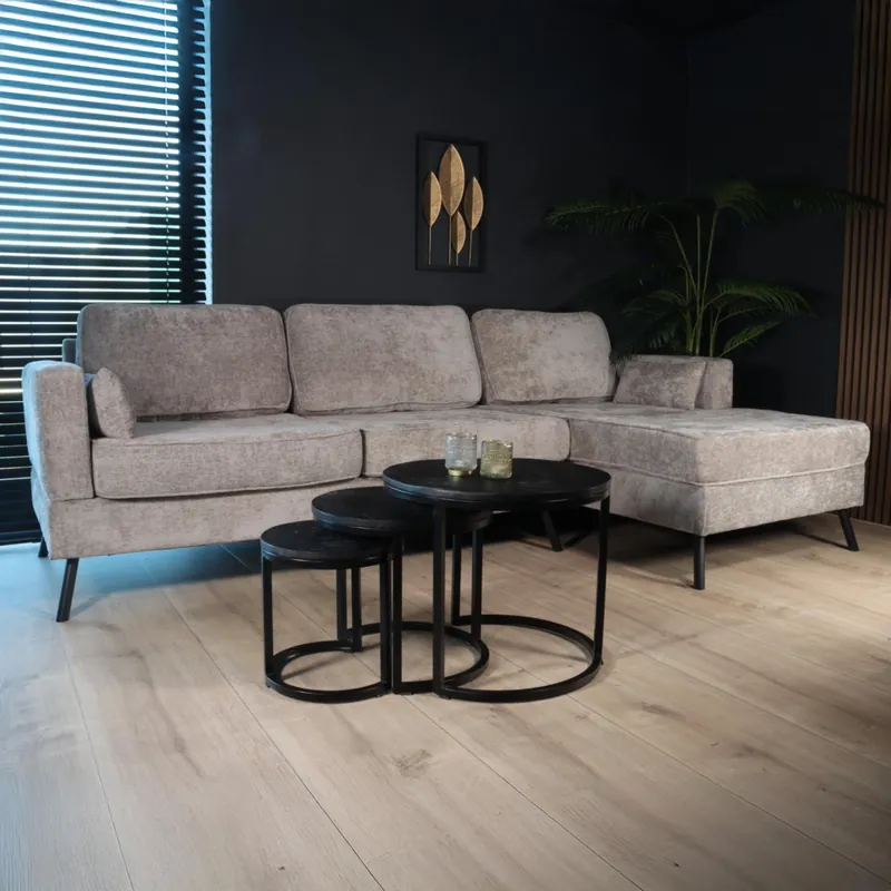 Exclusieve Aanbieding Hoekbank design Lizza 270cm bank grijs chenille loungebank zowel links als rechts bankstel