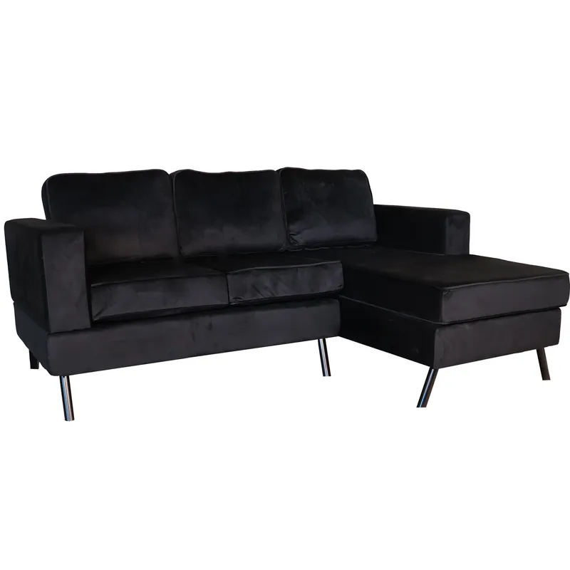 Uitverkoop Hoekbank design Venna 200cm bank zwart velvet loungebank zowel links als rechts bankstel
