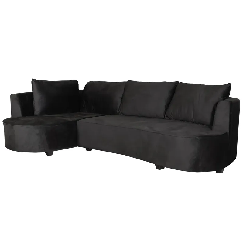 Weekendaanbieding Hoekbank Lando 270cm bank zwart velvet bankstel links loungebank