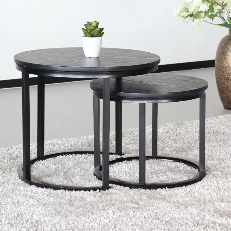 Direct Beschikbaar Salontafel 2 delig rond Rutger industrieel bijzettafel