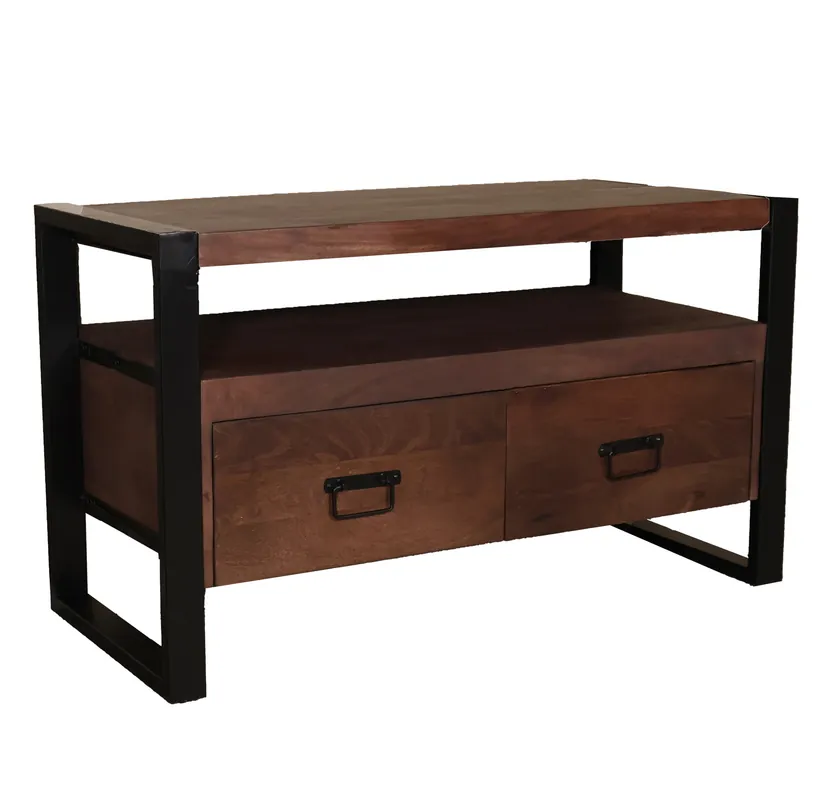 Op = Op TV meubel industrieel mangohout Ilse 100cm walnoot bruin tv kast duurzaam mango massief hout tv-meubel